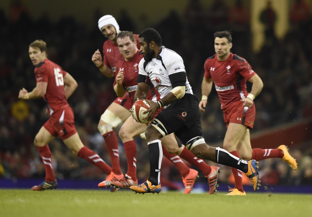 Fiji's Qera runs past the Welsh defence during their Autumn International rugby union match at the Millennium Stadium in Cardiff