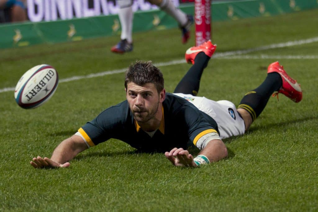 South Africa's Willie le Roux scores a try during their Championship rugby union test match against Argentina in Durban